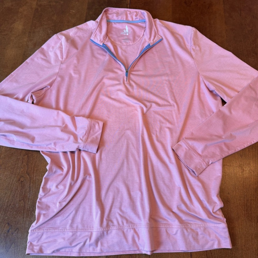 johnnie-O Pullover Men XL Pink Striped 1/4 Zip Performance Stretch Mock Neck Top